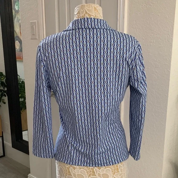 J.McLaughlin | Aida Catalina Cloth Printed Split V-Neck 3/4 Sleeve Top | Sz M - Picture 3 of 8